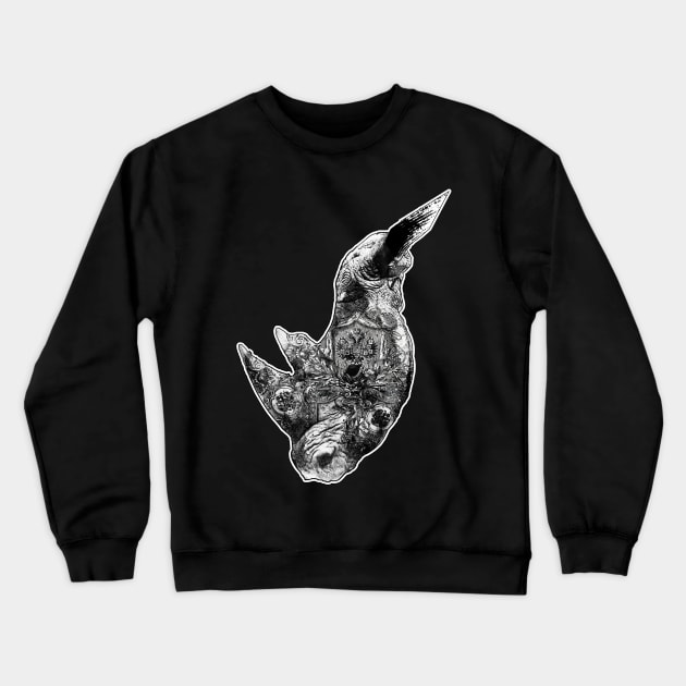 Rhino Black and White Money Texture Crewneck Sweatshirt by Glass Table Designs